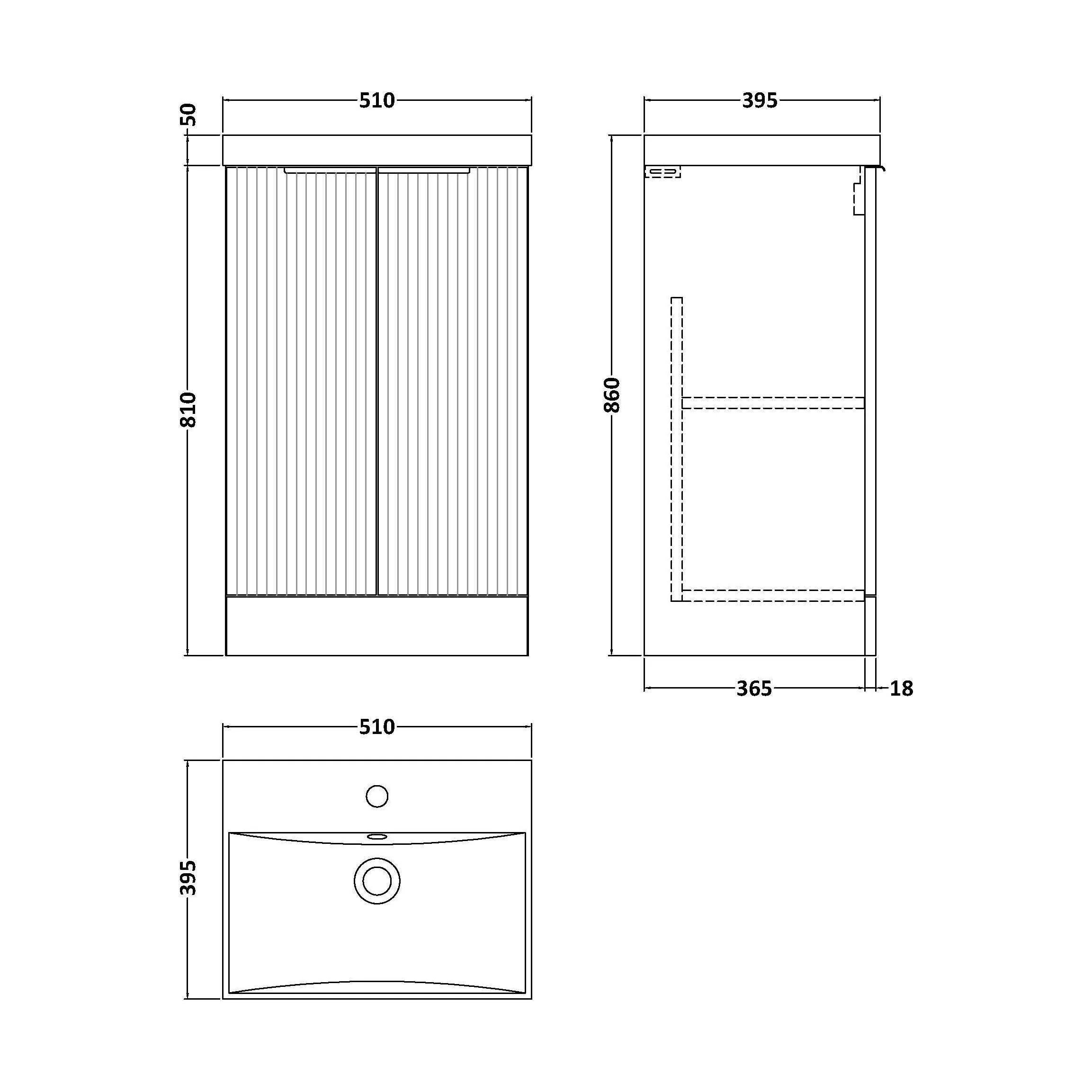 Tixall Fluted 2 Door Floor Standing Vanity Unit with Thin Edge Basin, Satin Grey, 500mm - Image 2