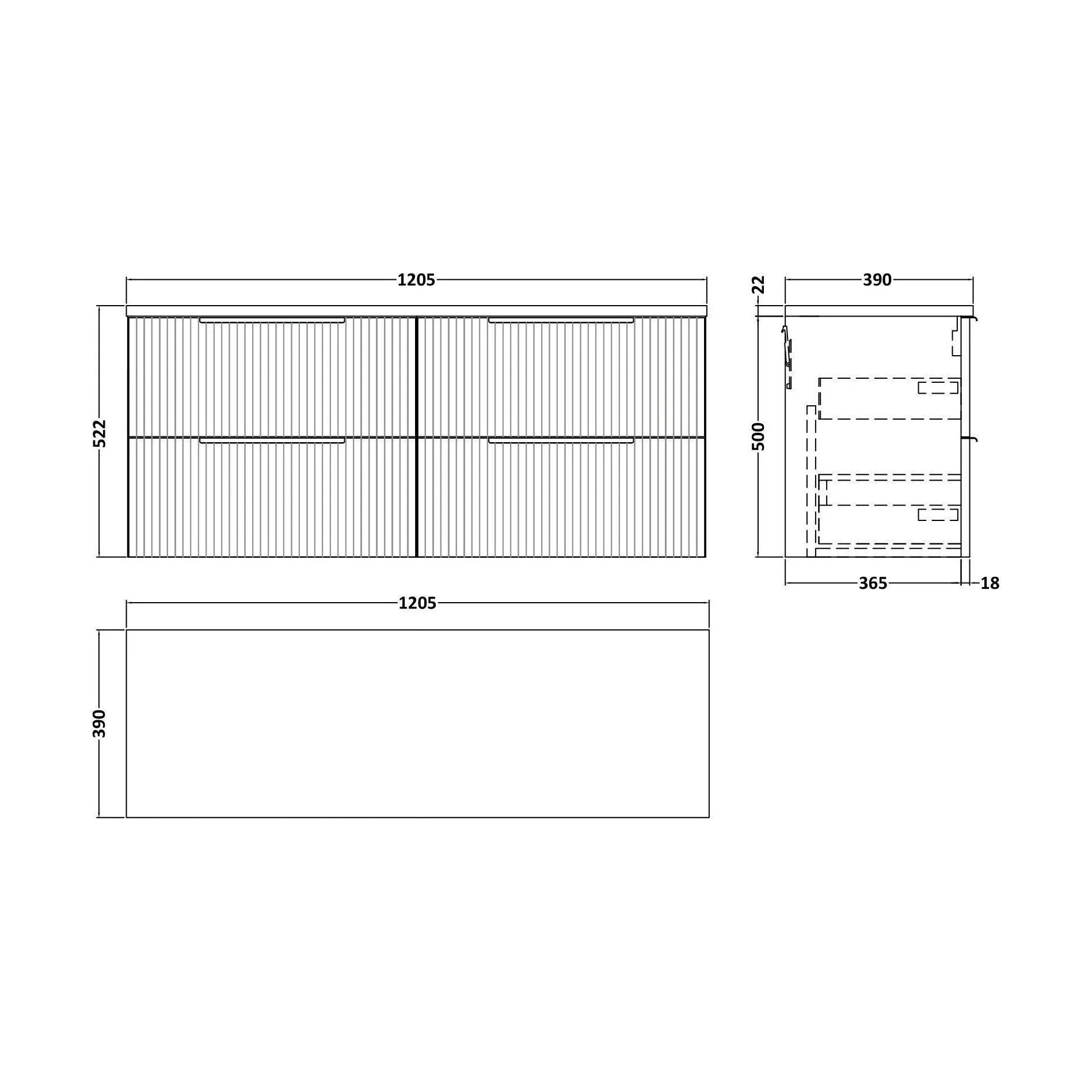 Tixall Fluted 4 Drawer Wall Hung Vanity Unit with Laminate Worktop, Satin White, 1200mm - Image 2