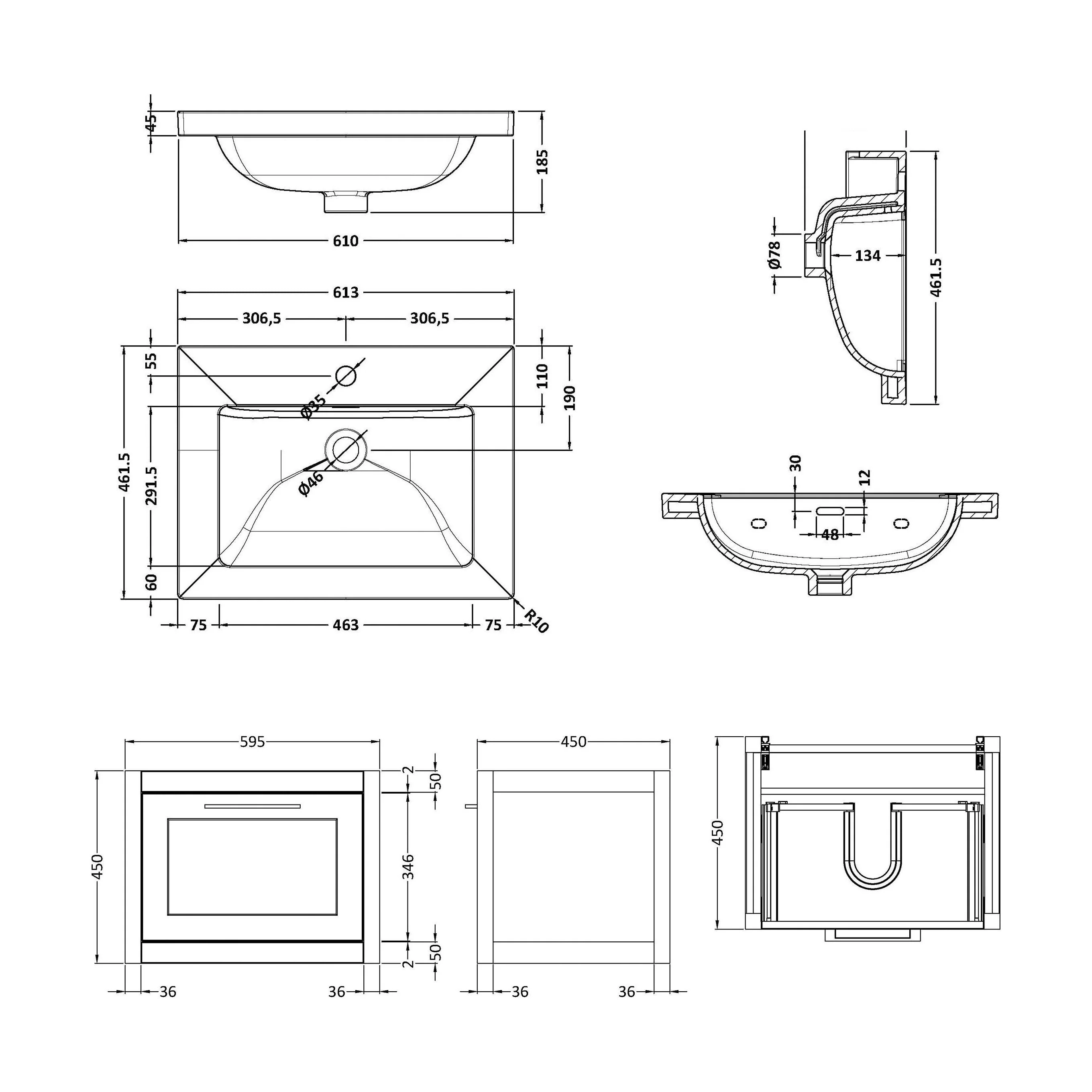 Blithbury Traditional Bathroom Wall Hung Vanity with Modern Fireclay Basin Unit - Choice of Size, Colour and Basin Type - Image 74