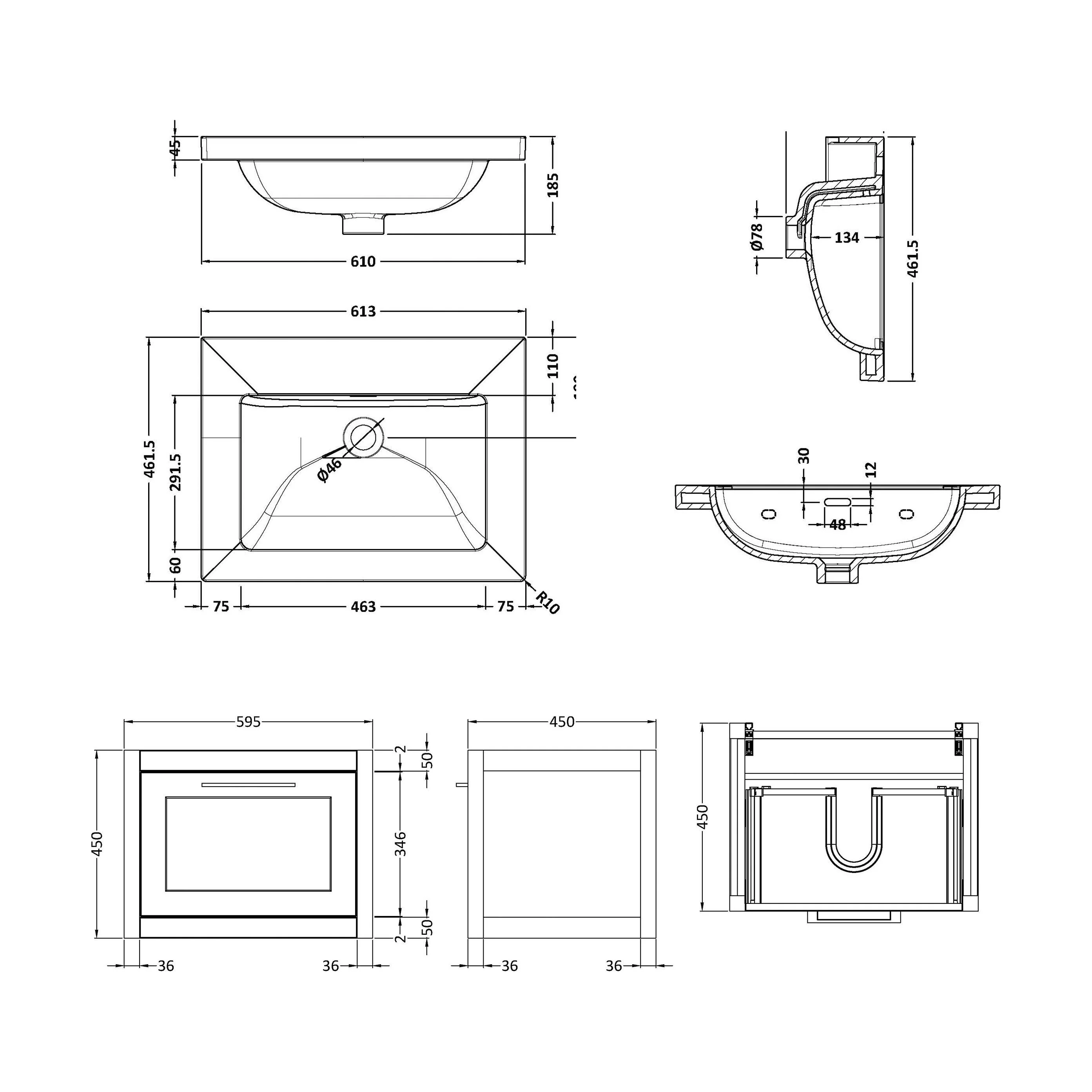 Blithbury Traditional Bathroom Wall Hung Vanity with Modern Fireclay Basin Unit - Choice of Size, Colour and Basin Type - Image 79