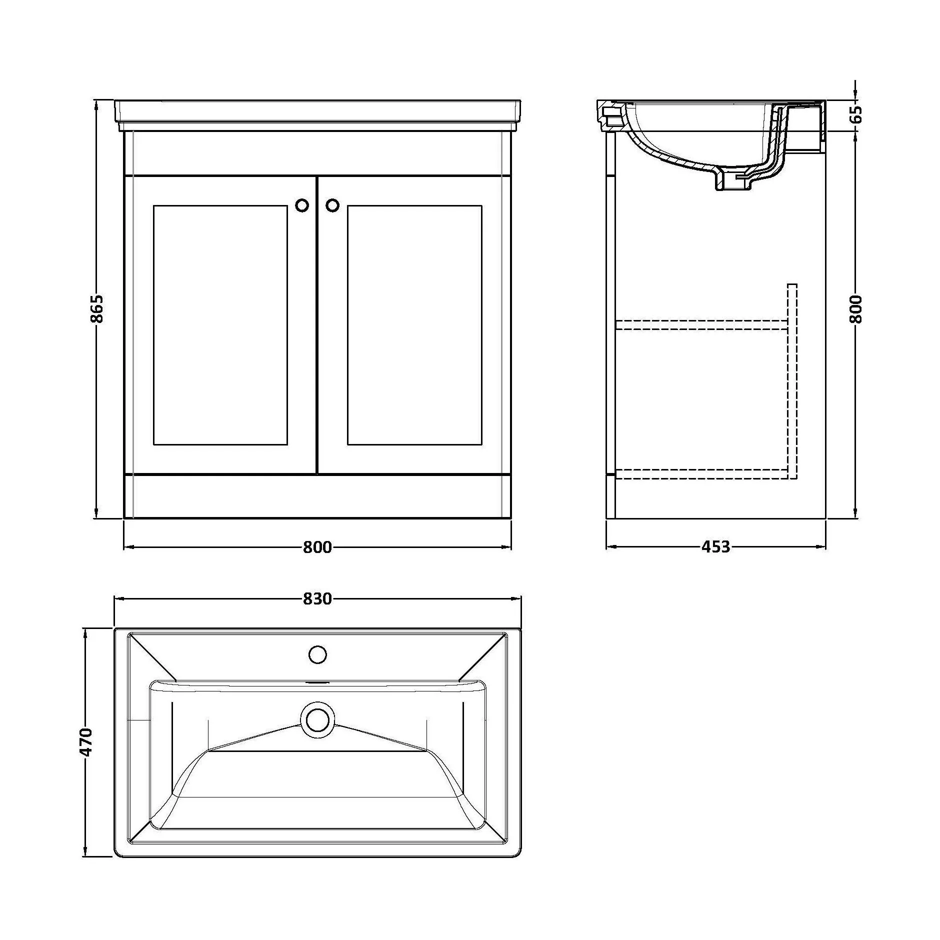 Swynnerton Traditional Floor Standing Vanity Basin Unit with 1 Tap Hole Ceramic Basin - Choice of Size and Finish - Image 59
