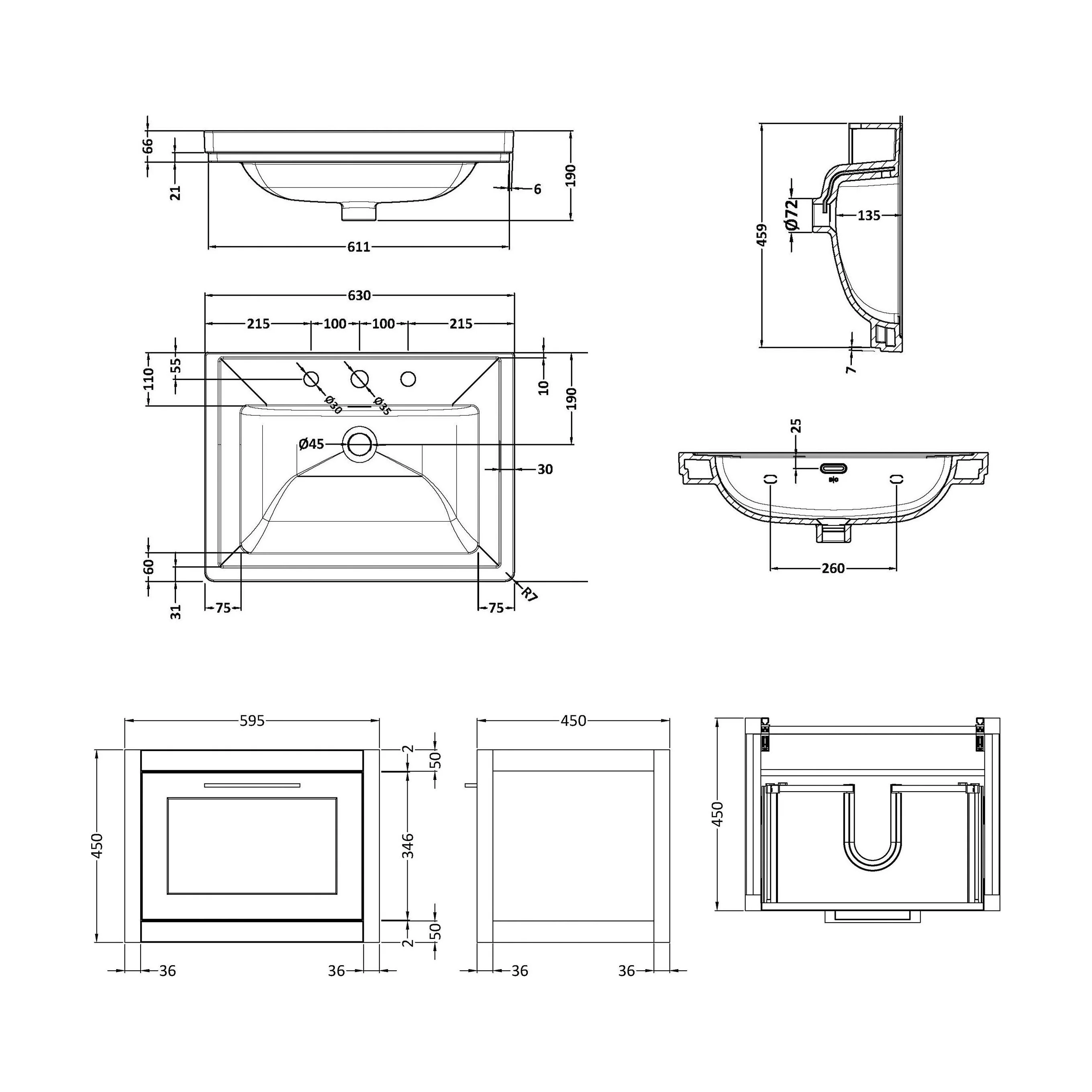 Blithbury Traditional Wall Hung Vanity Basin Unit with Fireclay Basin - Choice of Size, Colour and Basin Type - Image 89