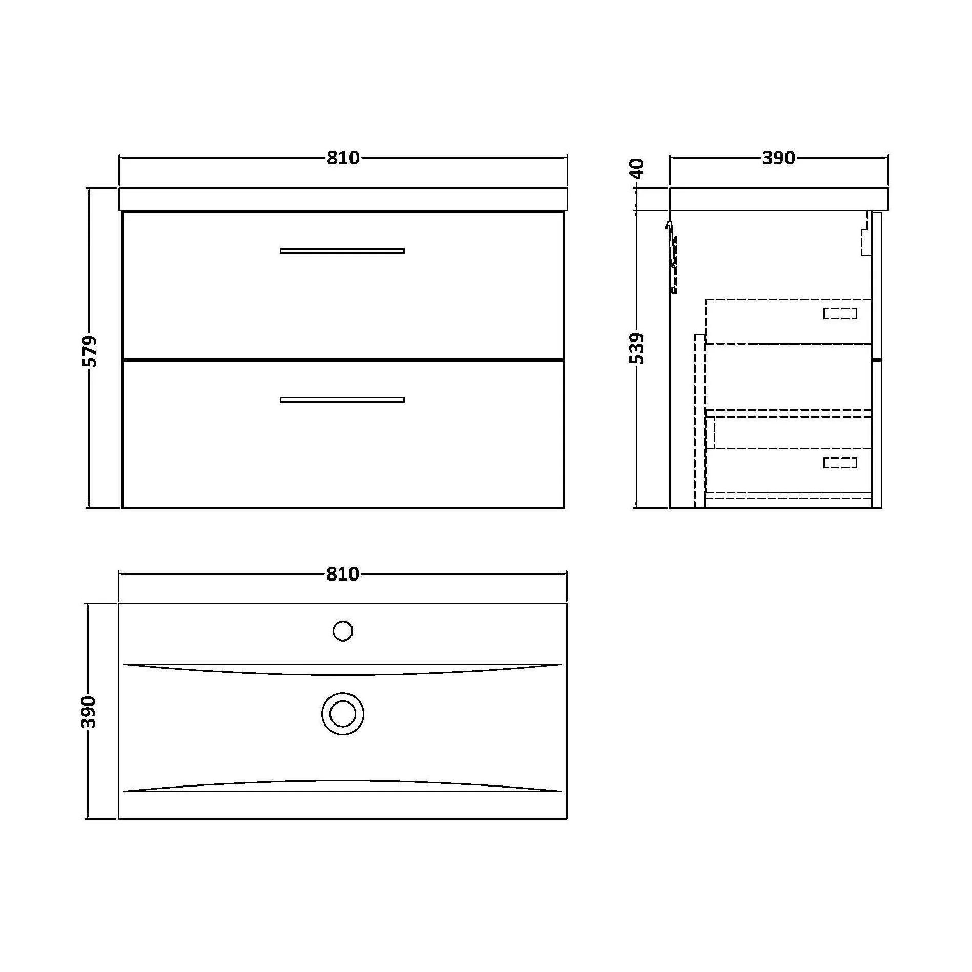 Bramshall Wall Hung 2 Drawer Vanity Unit with Mid-Edge Ceramic Basin - Choice of Colour, Handle Finish and Size - Image 238