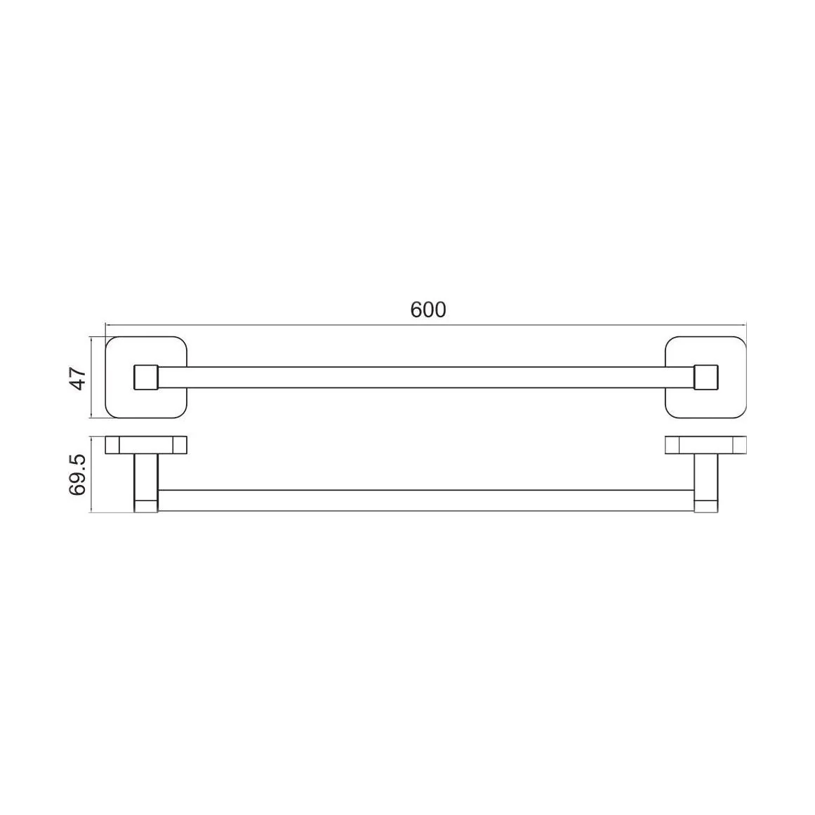 Wall Mounted Single Round Bathroom Towel Bar, 600mm - Choice of Finish - Image 3