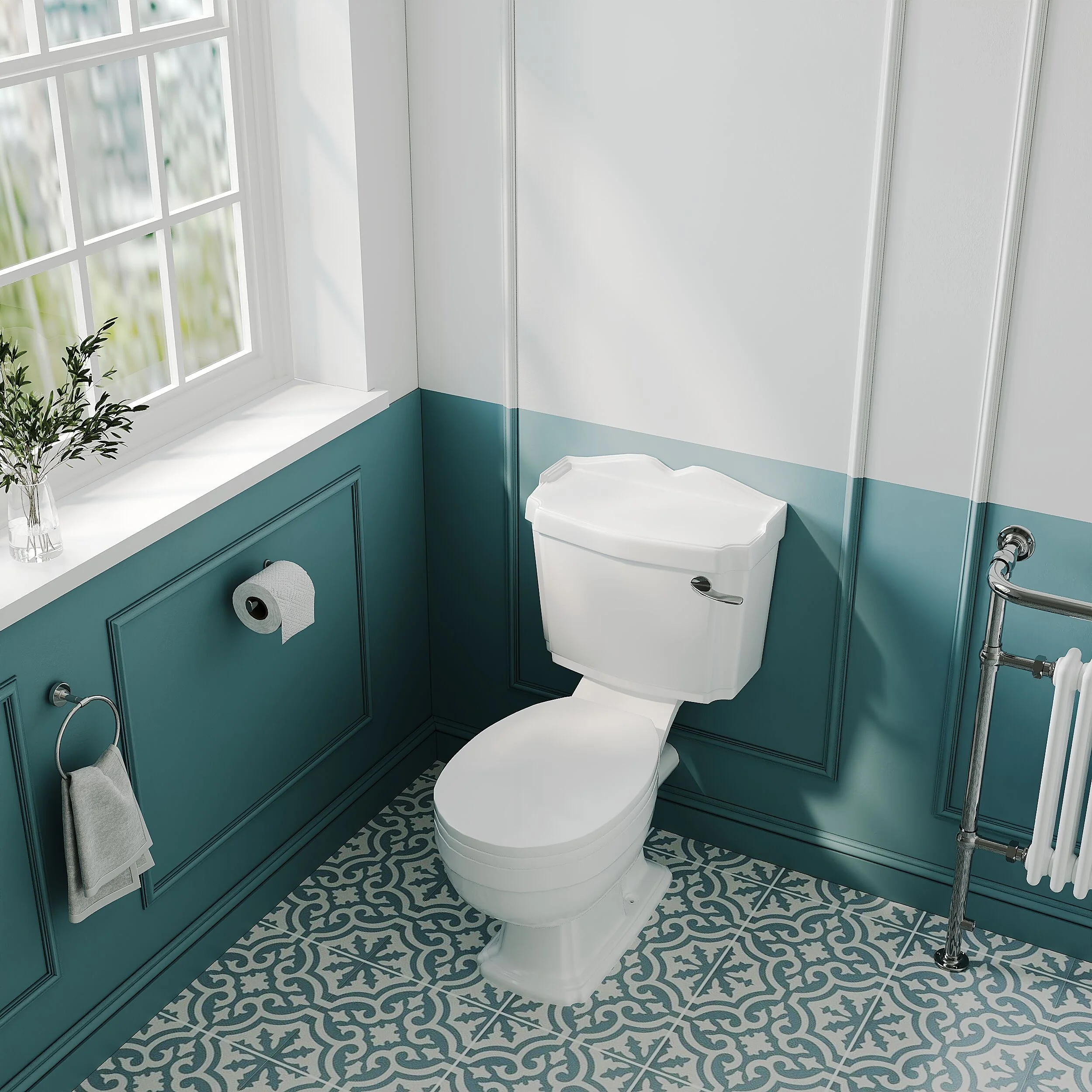 Whitgreave Traditional Close Coupled Toilet and Seat - 885 x 715 x 715mm - Image 3