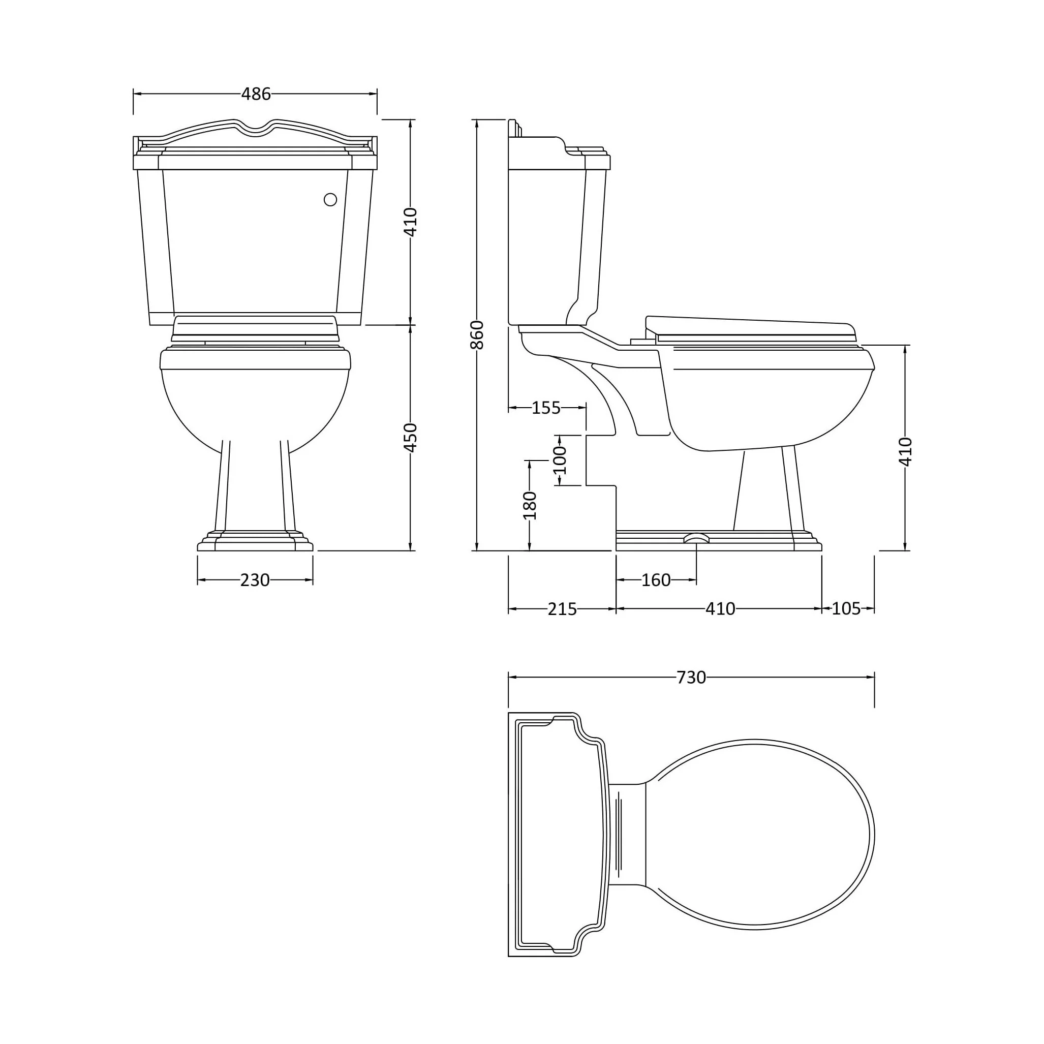 Whitgreave Traditional Close Coupled Toilet and Seat - 885 x 715 x 715mm - Image 6