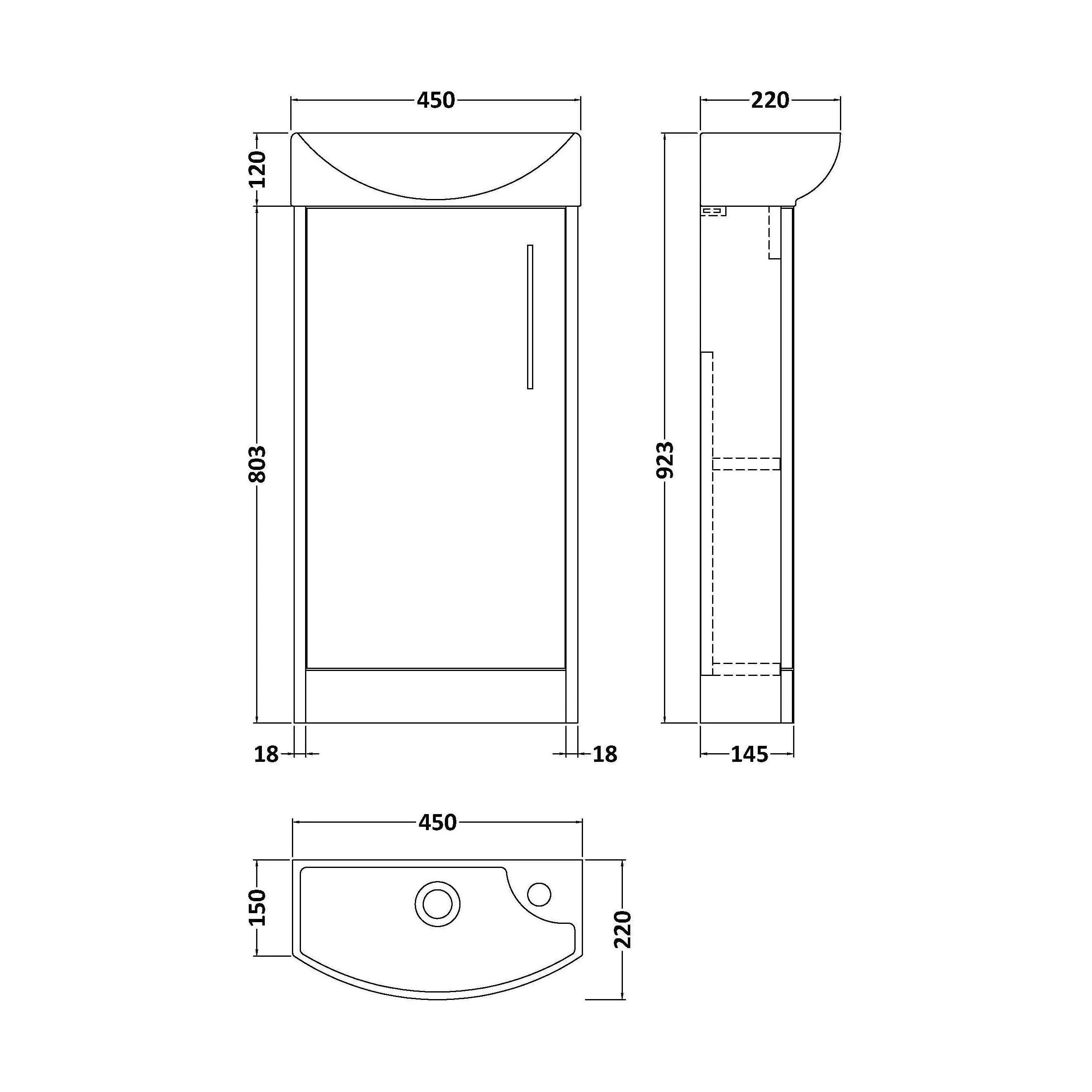 Winshill Contemporary 1 Door Left-Hand Floor Standing Cloakroom Vanity Unit with Basin, Metallic Slate, 440mm - Image 2