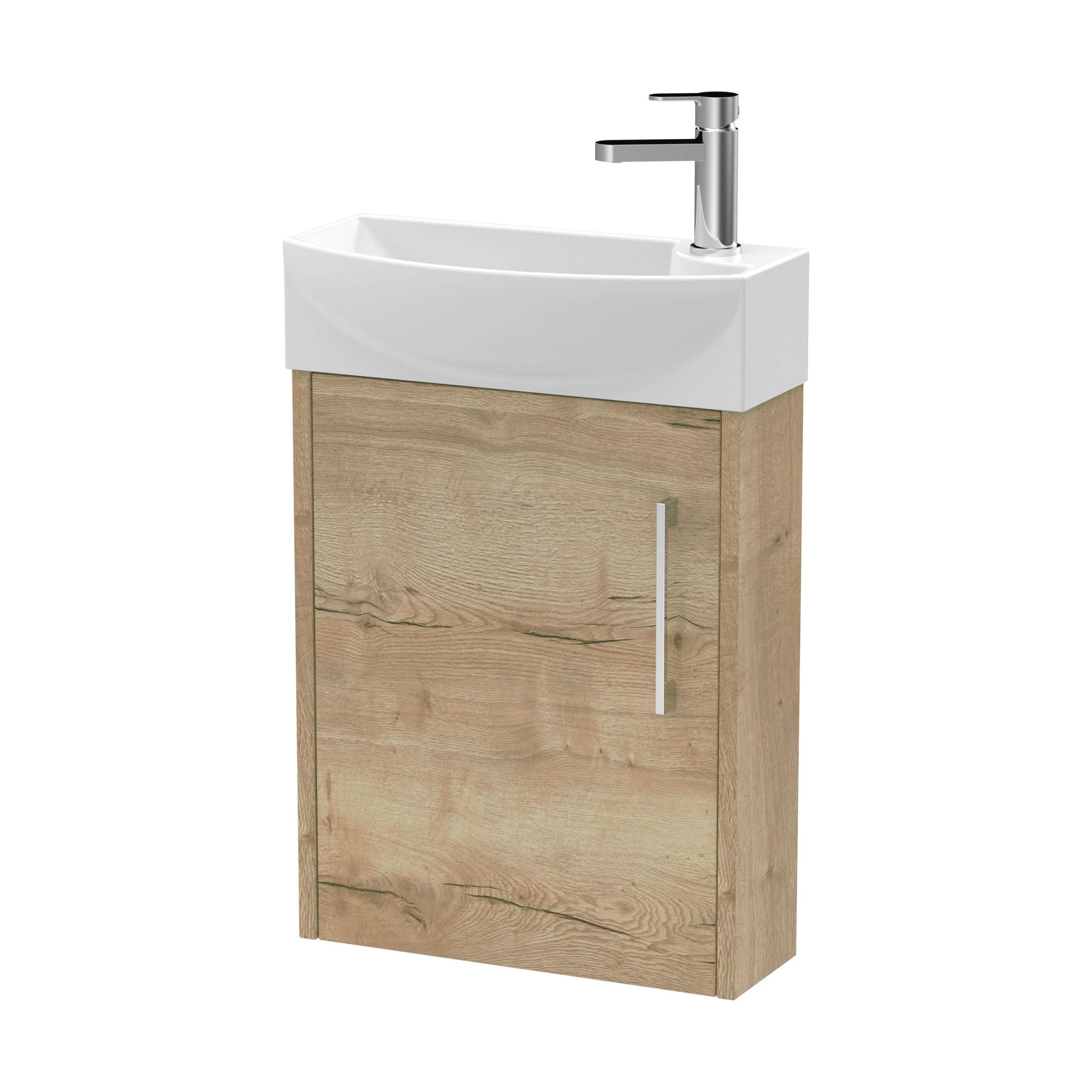 Winshill Contemporary 1 Door Left-Hand Wall Hung Cloakroom Vanity Unit with Basin, Light Oak, 440mm