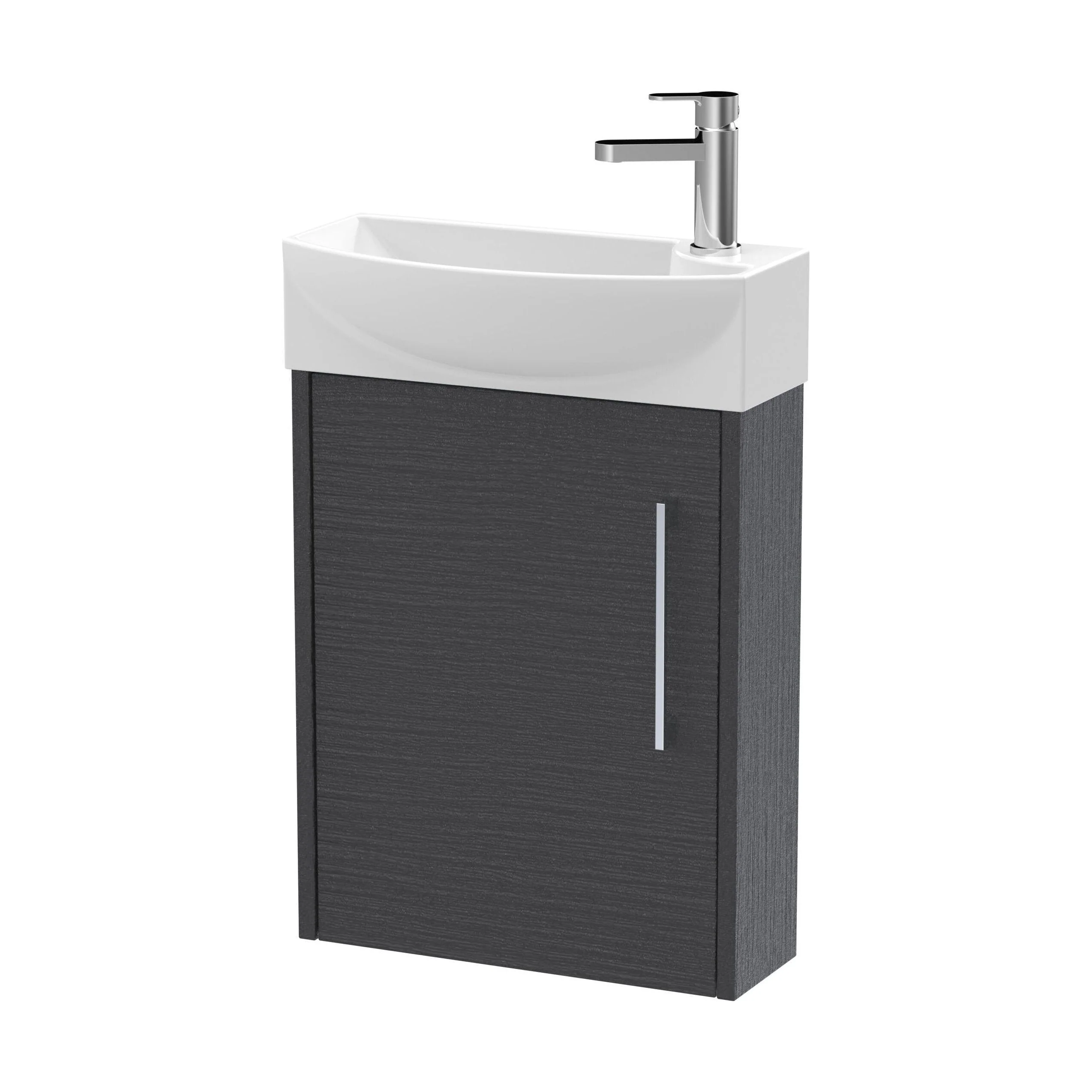 Winshill Contemporary 1 Door Left-Hand Wall Hung Cloakroom Vanity Unit with Basin, Woodgrain Dark Grey, 440mm