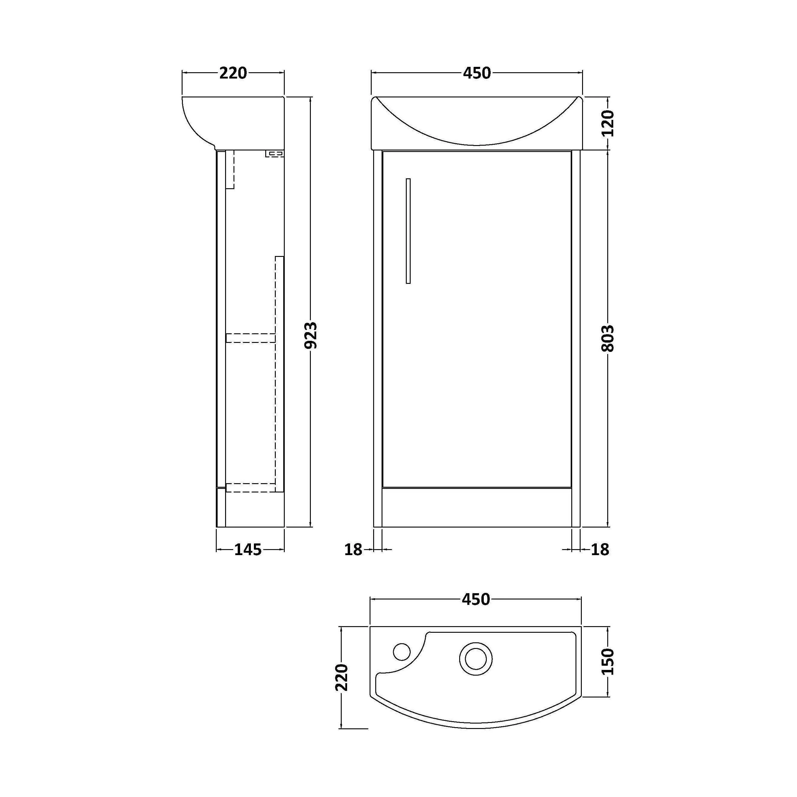 Winshill Contemporary 1 Door Right-Hand Floor Standing Cloakroom Vanity Unit with Basin, Metallic Slate, 440mm - Image 2