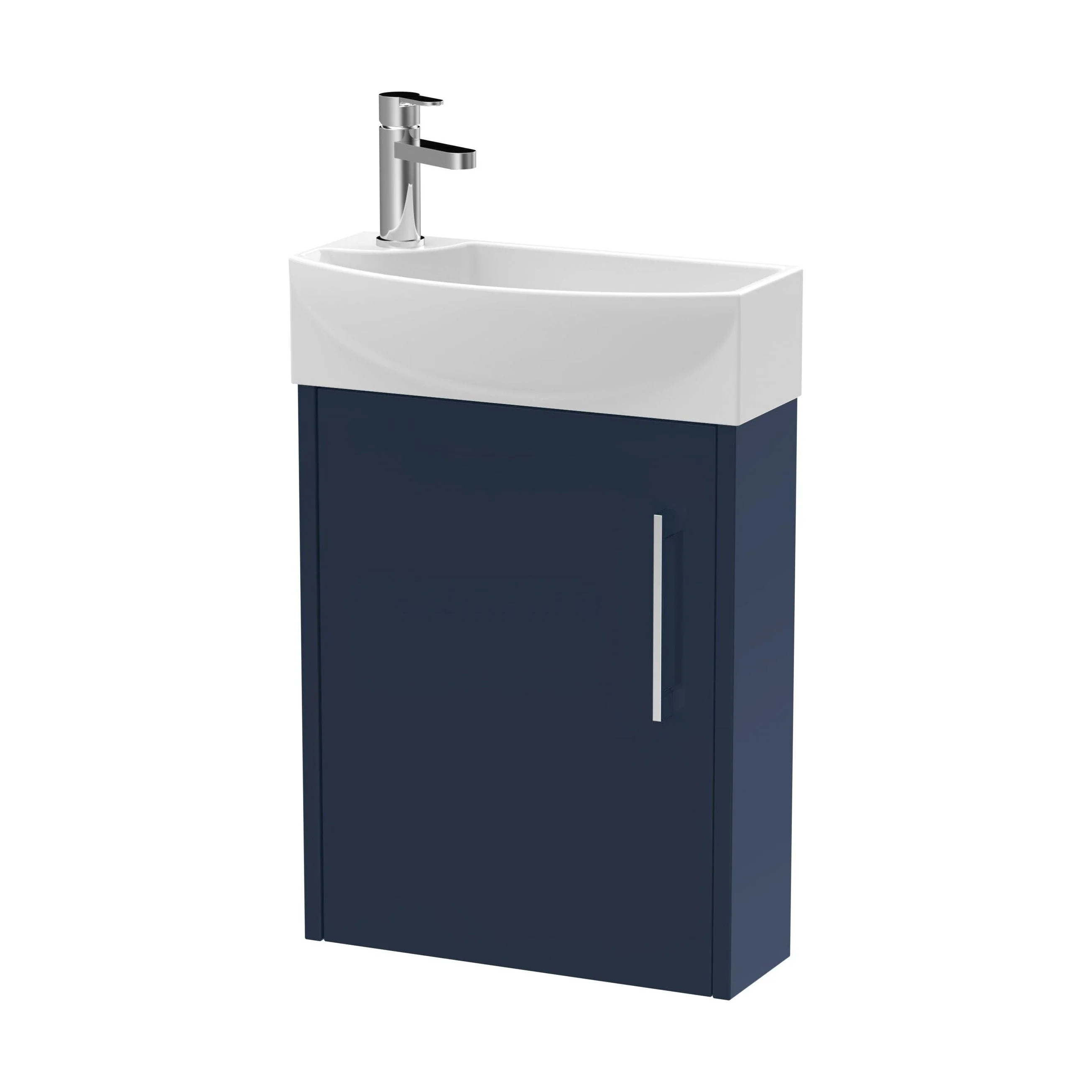 Winshill Contemporary 1 Door Right-Hand Wall Hung Cloakroom Vanity Unit with Basin, Dark Blue, 440mm