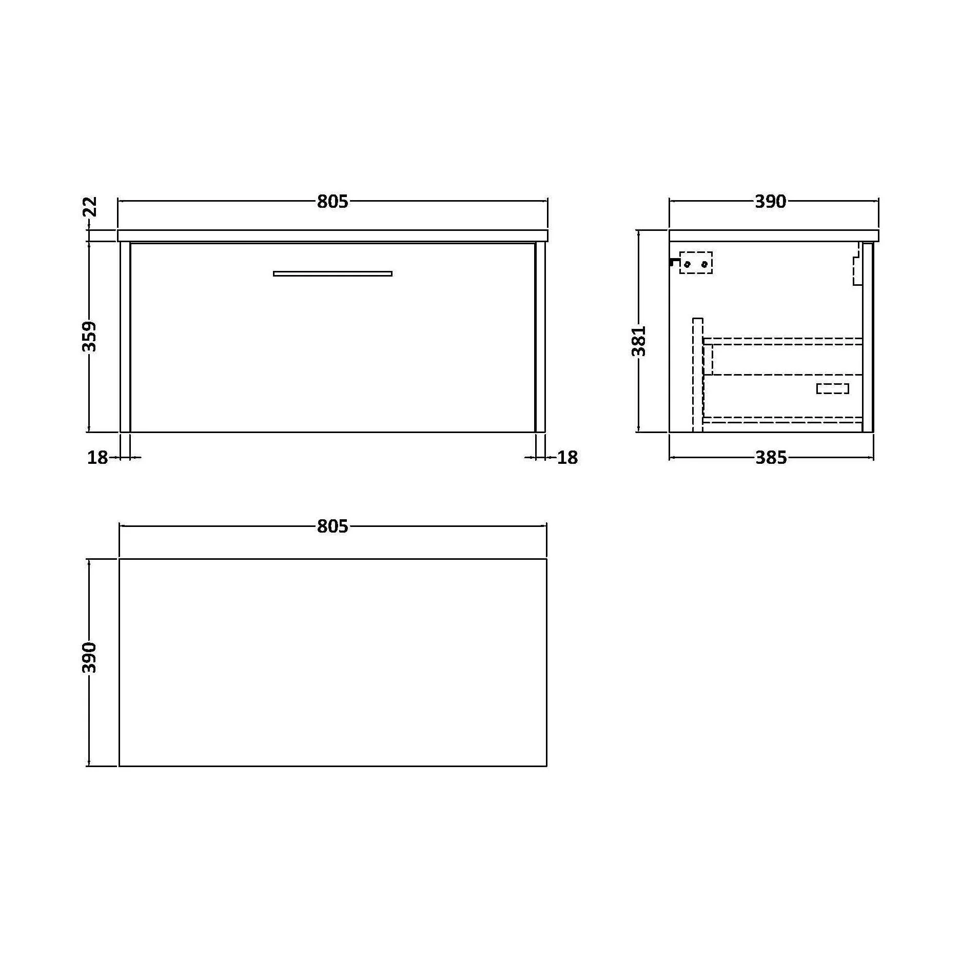 Winshill Contemporary 1 Drawer Wall Hung Vanity Unit with Laminate Worktop, Grey, 800mm - Image 2