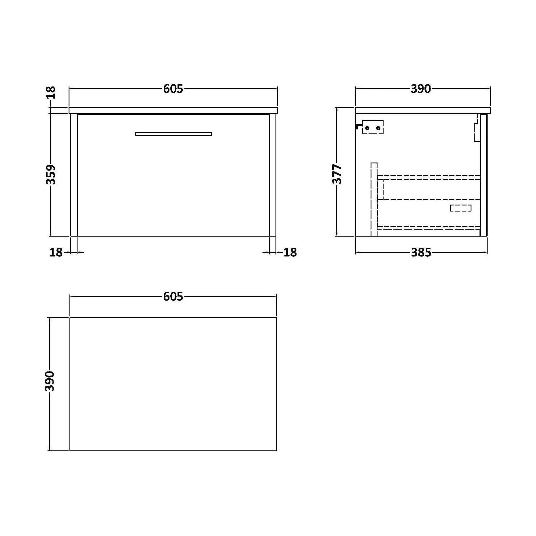 Winshill Contemporary 1 Drawer Wall Hung Vanity Unit with Worktop, Dark Blue, 600mm - Image 2