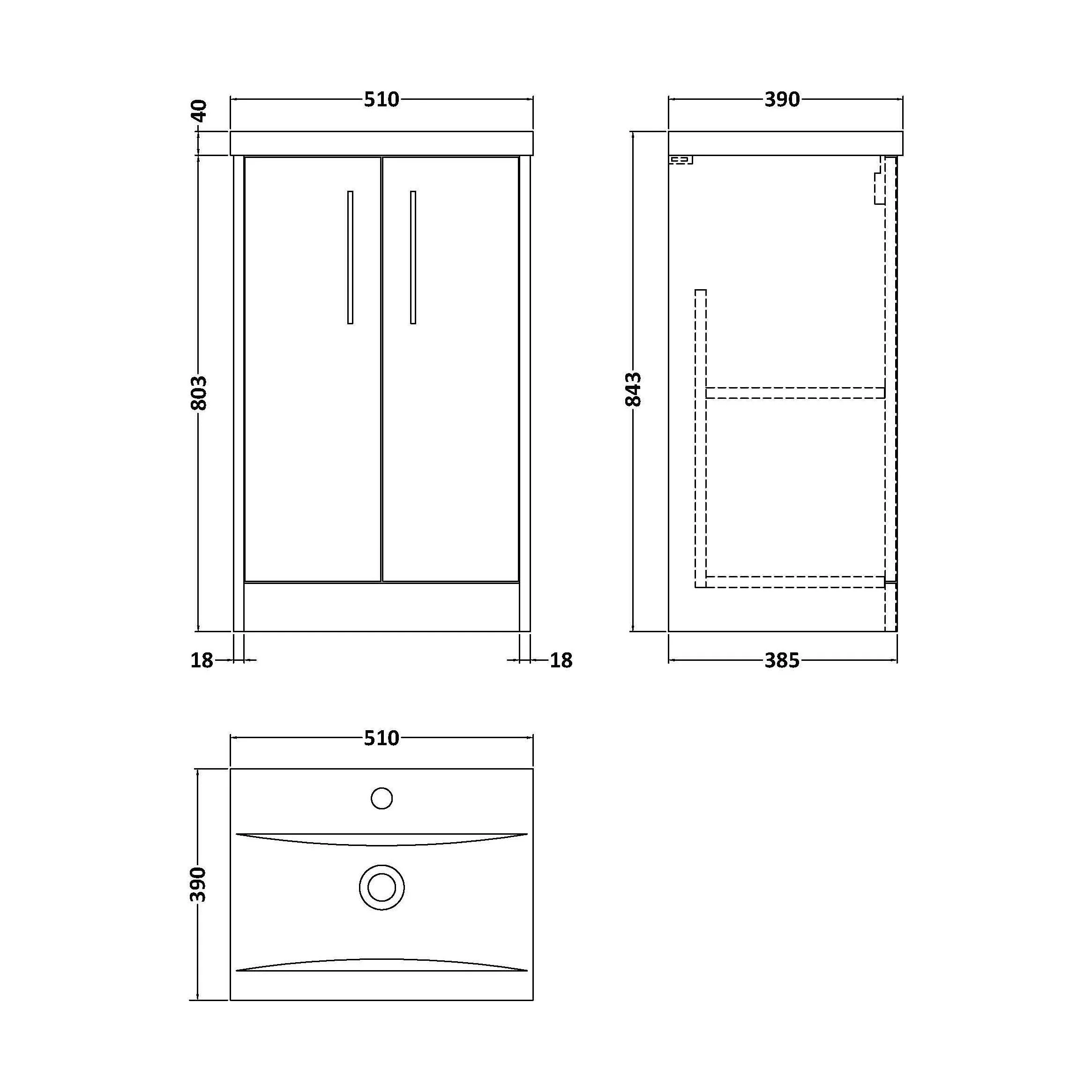 Winshill Contemporary 2 Door Floor Standing Vanity Unit with Mid-Edge Basin, Grey, 500mm - Image 2