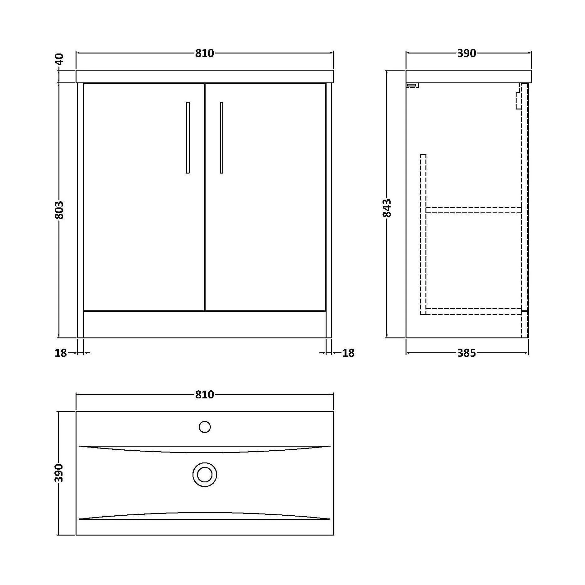 Winshill Contemporary 2 Door Floor Standing Vanity Unit with Mid-Edge Basin, Grey, 800mm - Image 2