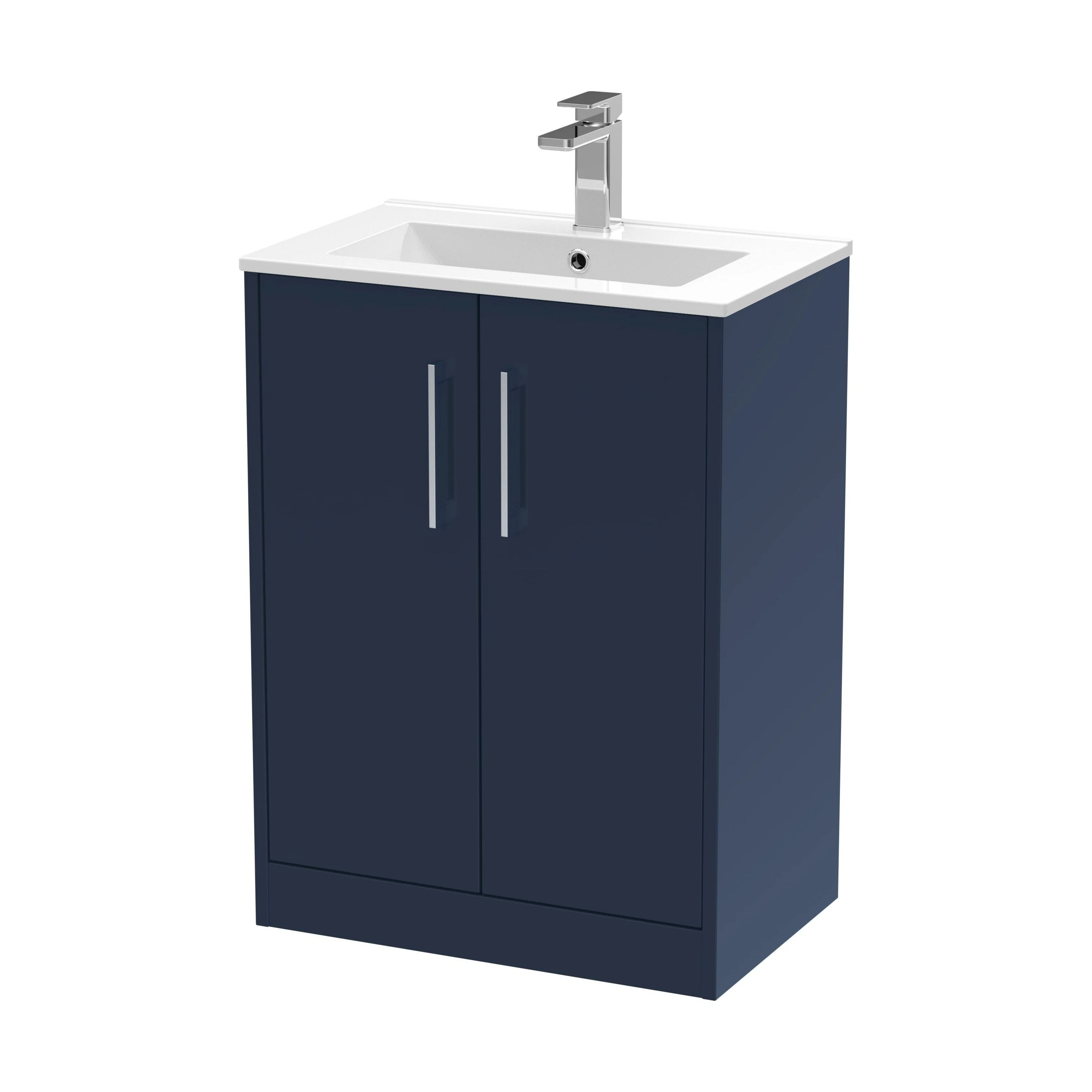Winshill Contemporary 2 Door Floor Standing Vanity Unit with Minimalist Basin, Dark Blue, 600mm