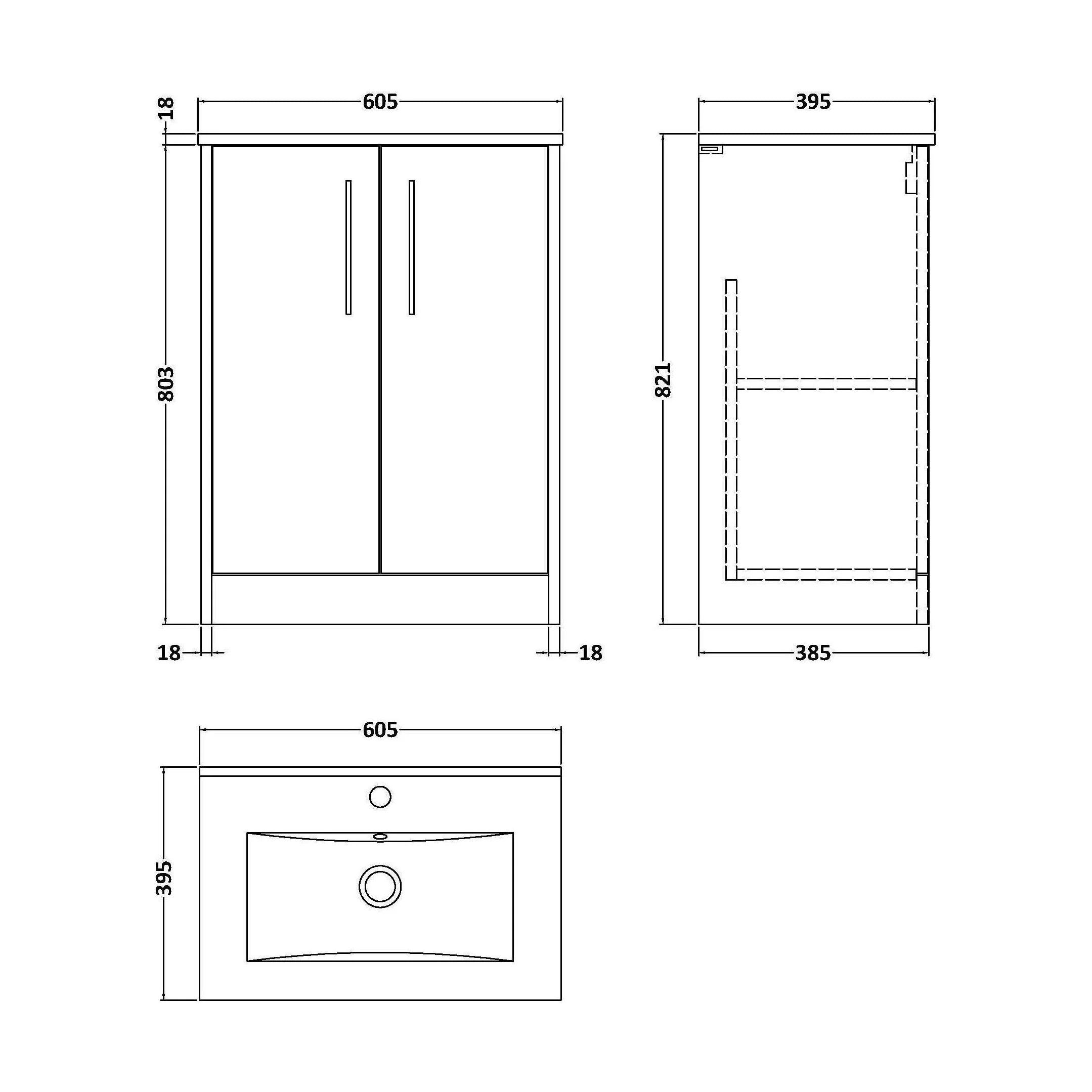 Winshill Contemporary 2 Door Floor Standing Vanity Unit with Minimalist Basin, Dark Blue, 600mm - Image 2