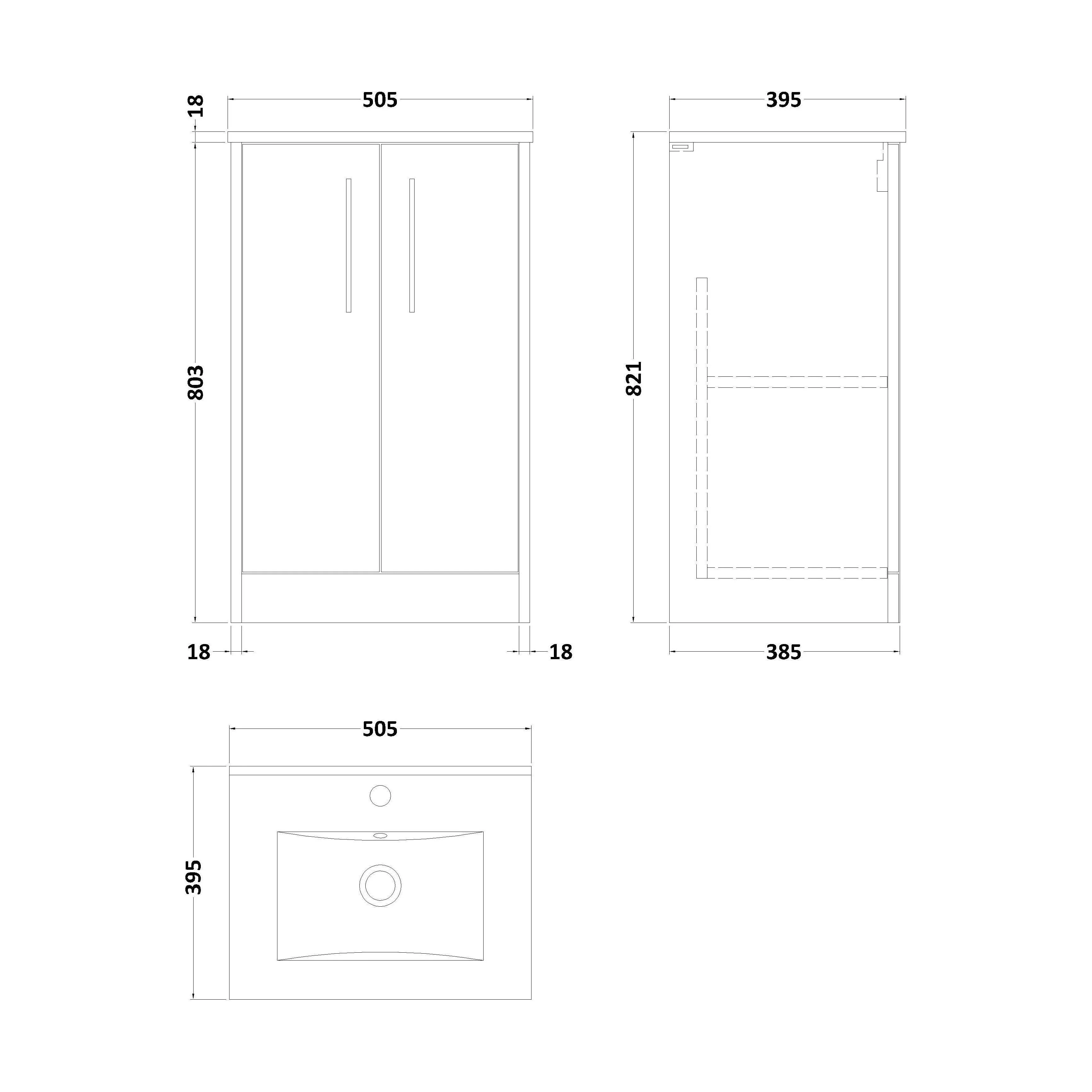 Winshill Contemporary 2 Door Floor Standing Vanity Unit with Minimalist Basin, Grey, 500mm - Image 2