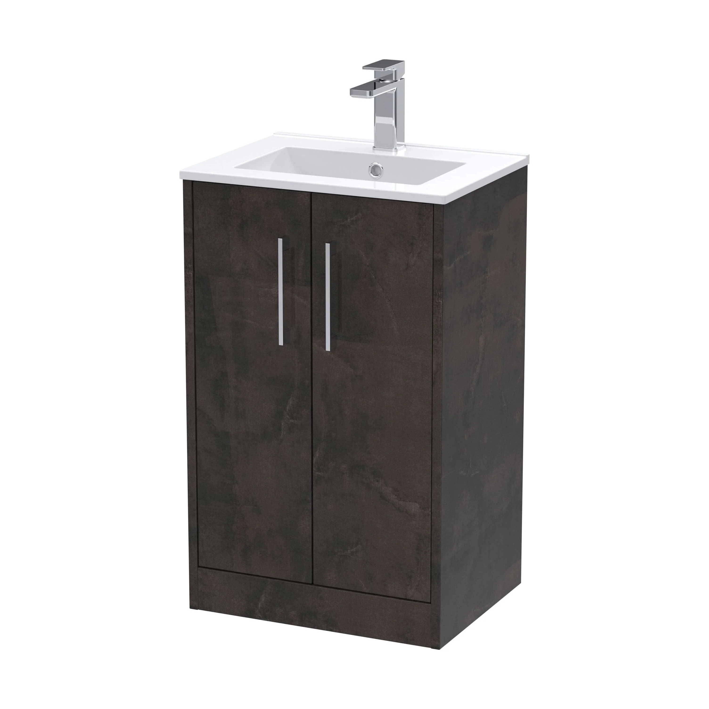 Winshill Contemporary 2 Door Floor Standing Vanity Unit with Minimalist Basin, Metallic Slate, 500mm