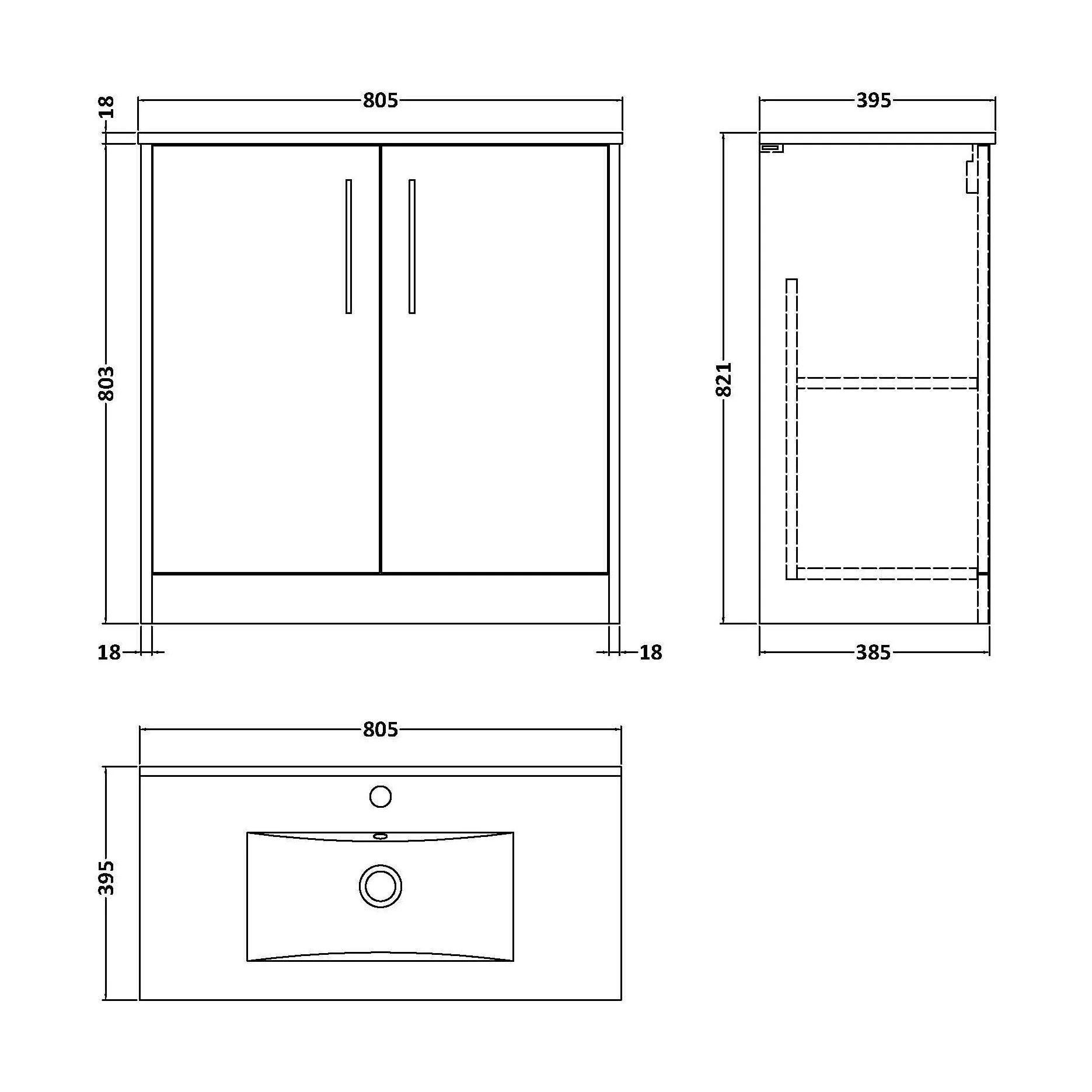 Winshill Contemporary 2 Door Floor Standing Vanity Unit with Minimalist Basin, Woodgrain Dark Grey, 800mm - Image 2