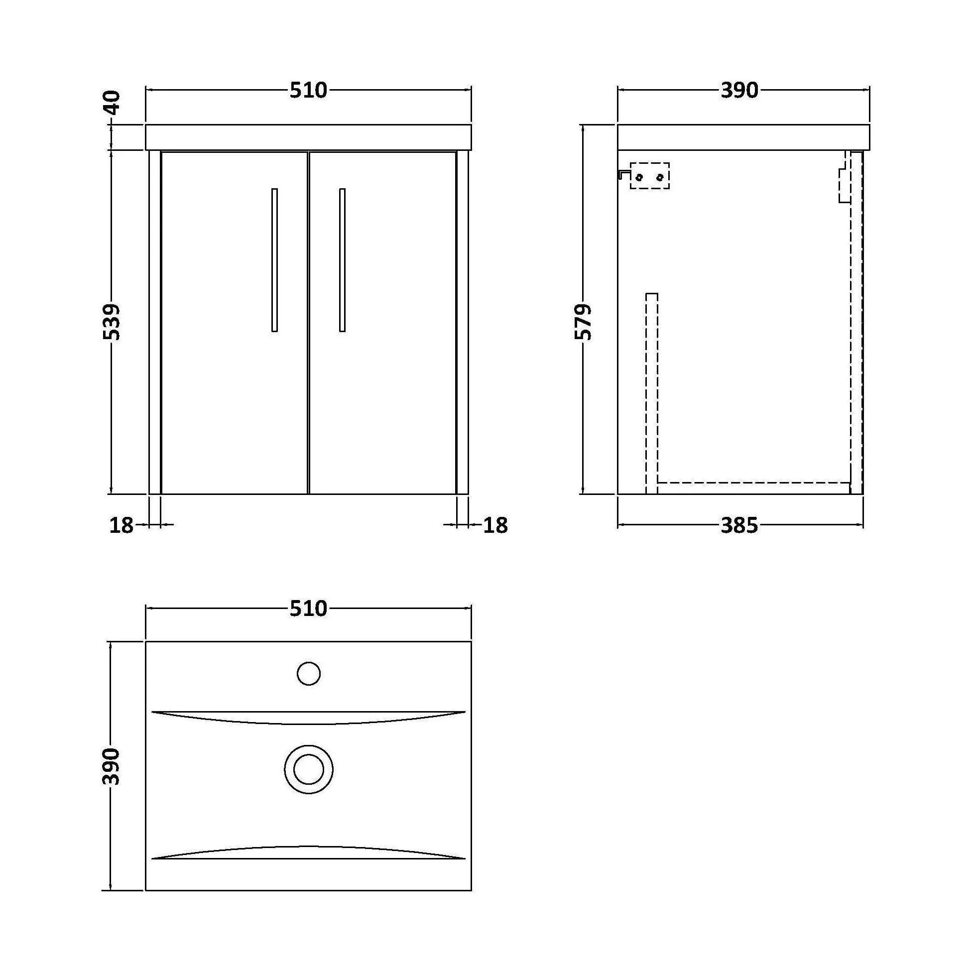 Winshill Contemporary 2 Door Wall Hung Vanity Unit with Mid-Edge Basin, Metallic Slate, 500mm - Image 2