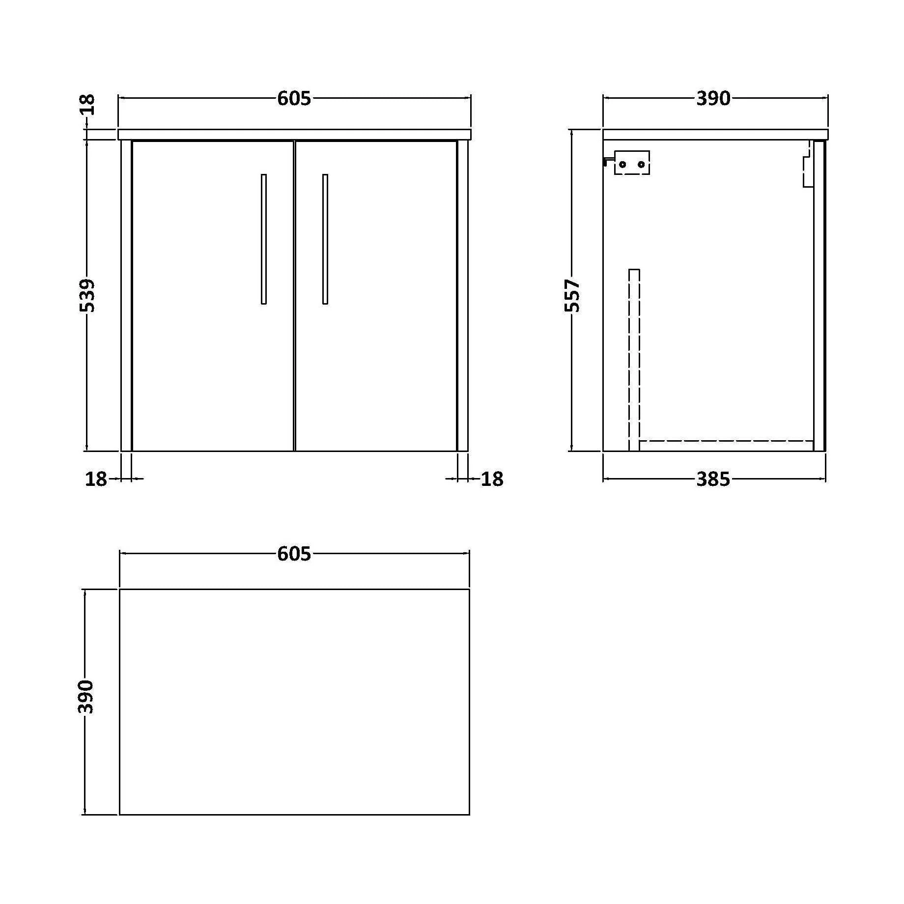 Winshill Contemporary 2 Door Wall Hung Vanity Unit with Worktop, Grey, 600mm - Image 2