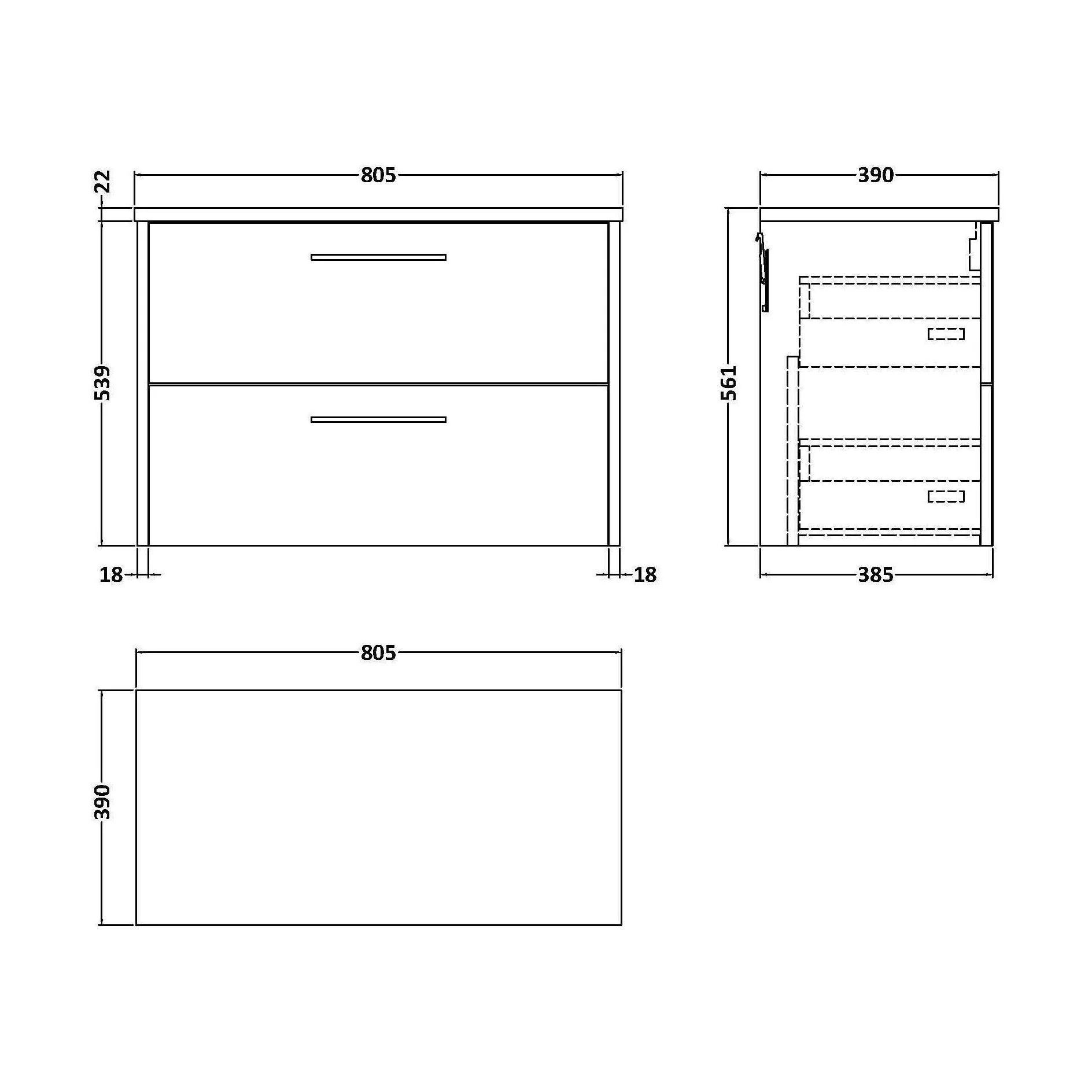 Winshill Contemporary 2 Drawer Wall Hung Vanity Unit with Laminate Worktop, Metallic Slate, 800mm - Image 2