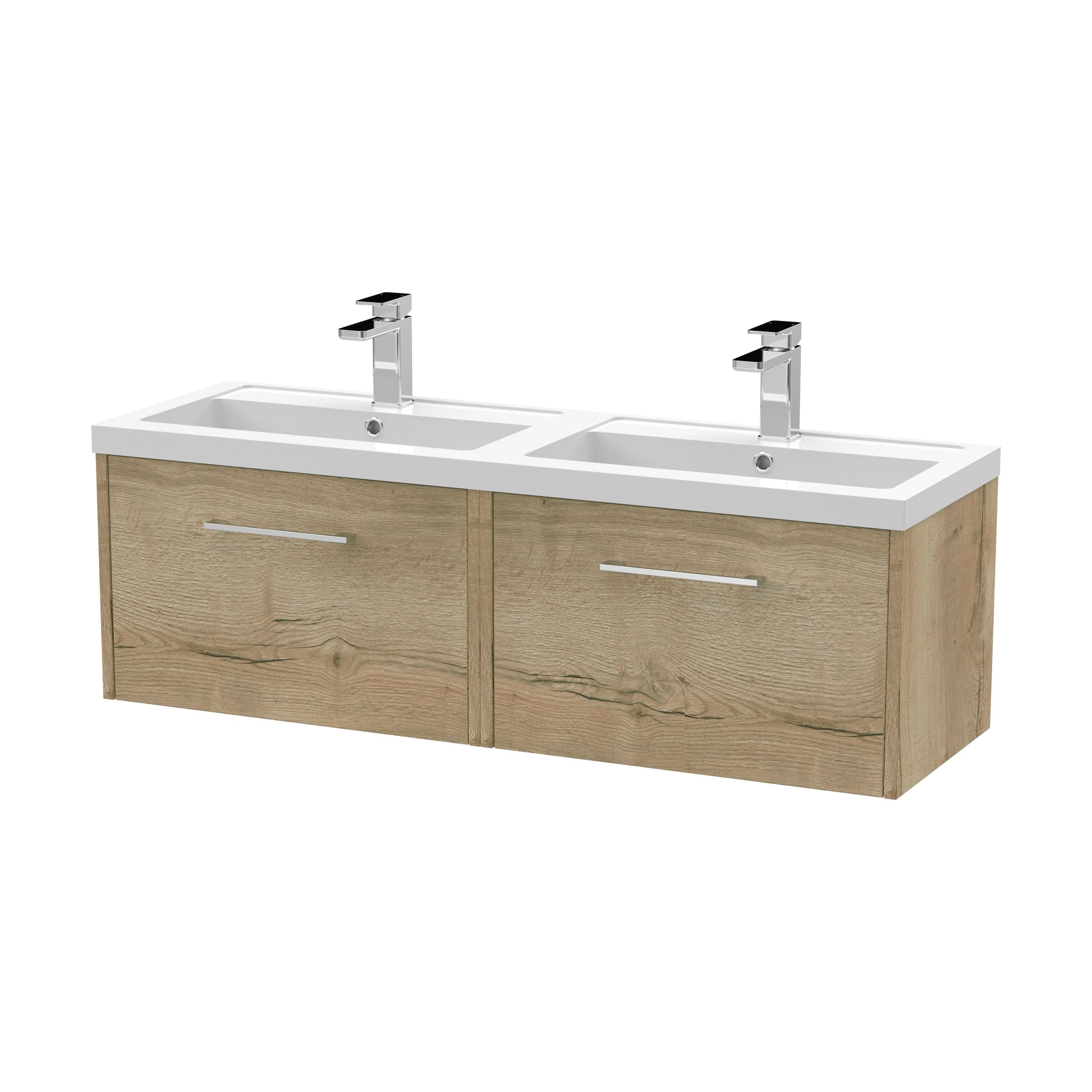 Winshill Contemporary 2 Drawer Wall Hung Vanity Unit with Thin Edge Basin, Light Oak, 1200mm