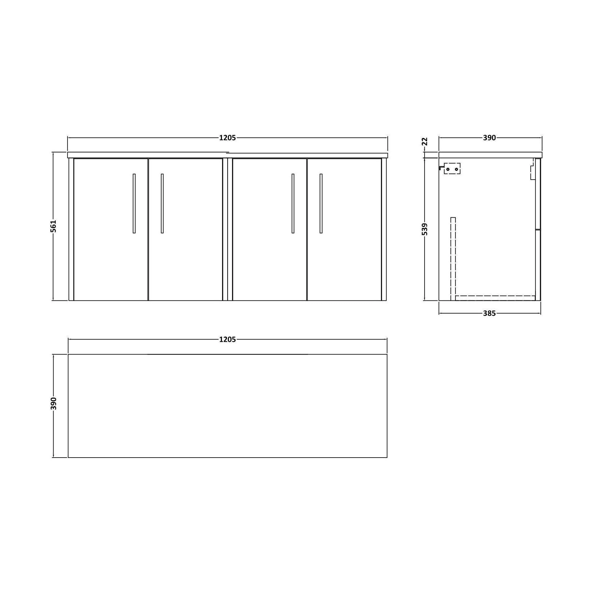 Winshill Contemporary Wall Hung Vanity Unit with Laminate Worktop, Dark Blue, 1205mm - Image 2