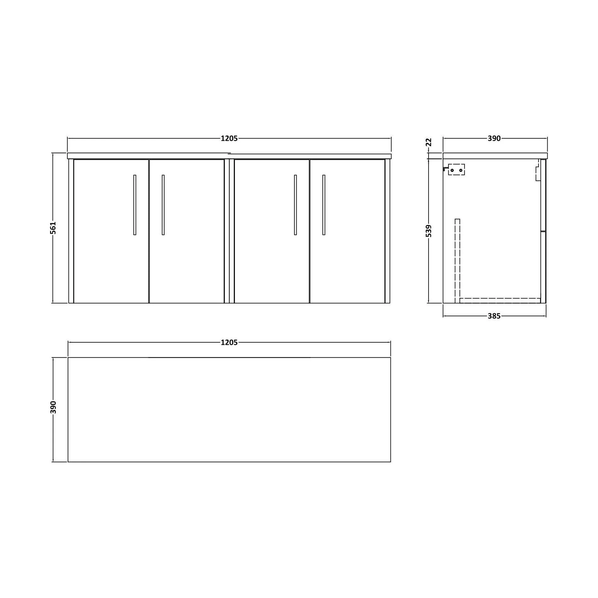 Winshill Contemporary Wall Hung Vanity Unit with Laminate Worktop, Grey, 1200mm - Image 2