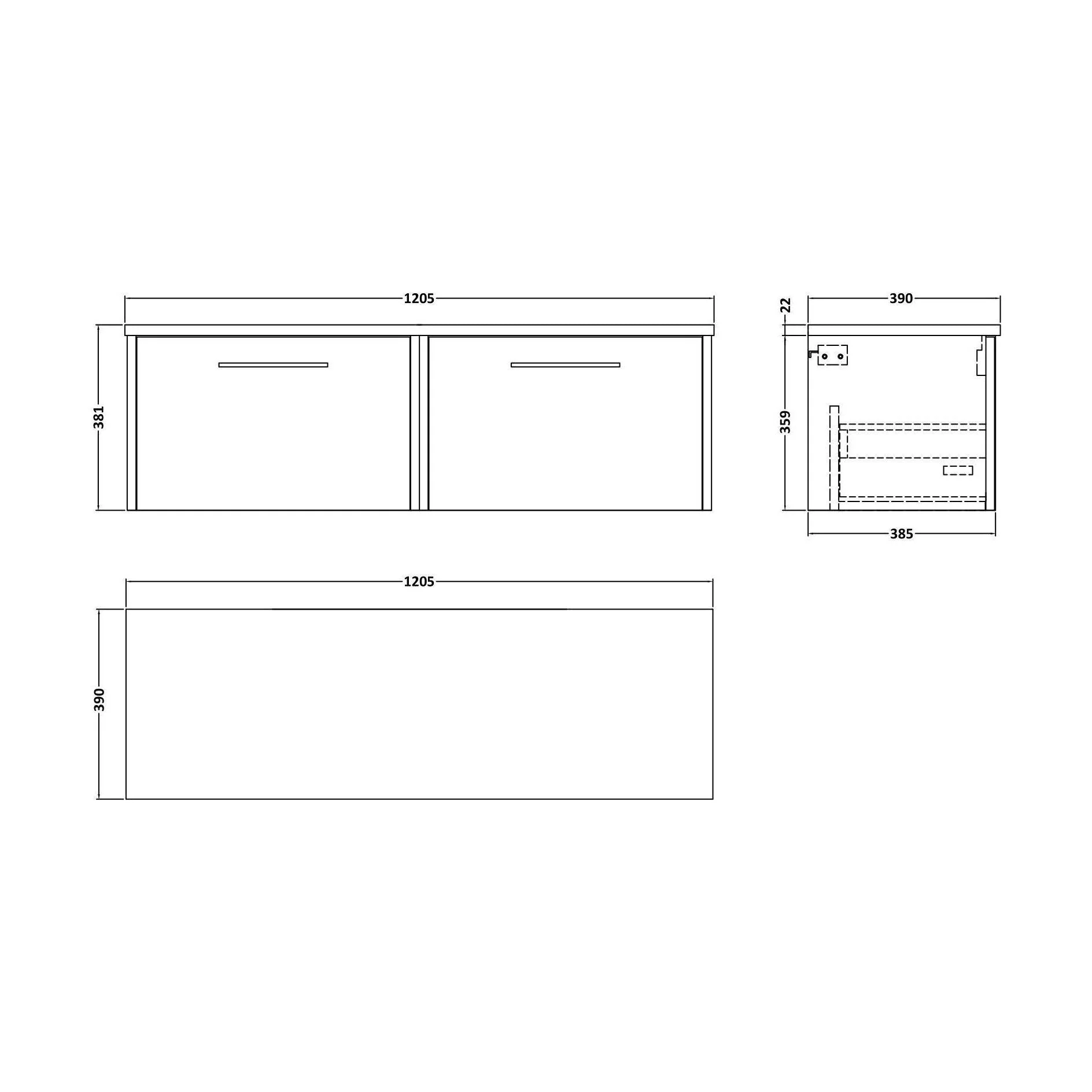 Winshill Contemporary Wall Hung Vanity Unit with Laminate Worktop, Light Oak, 1200mm - Image 2