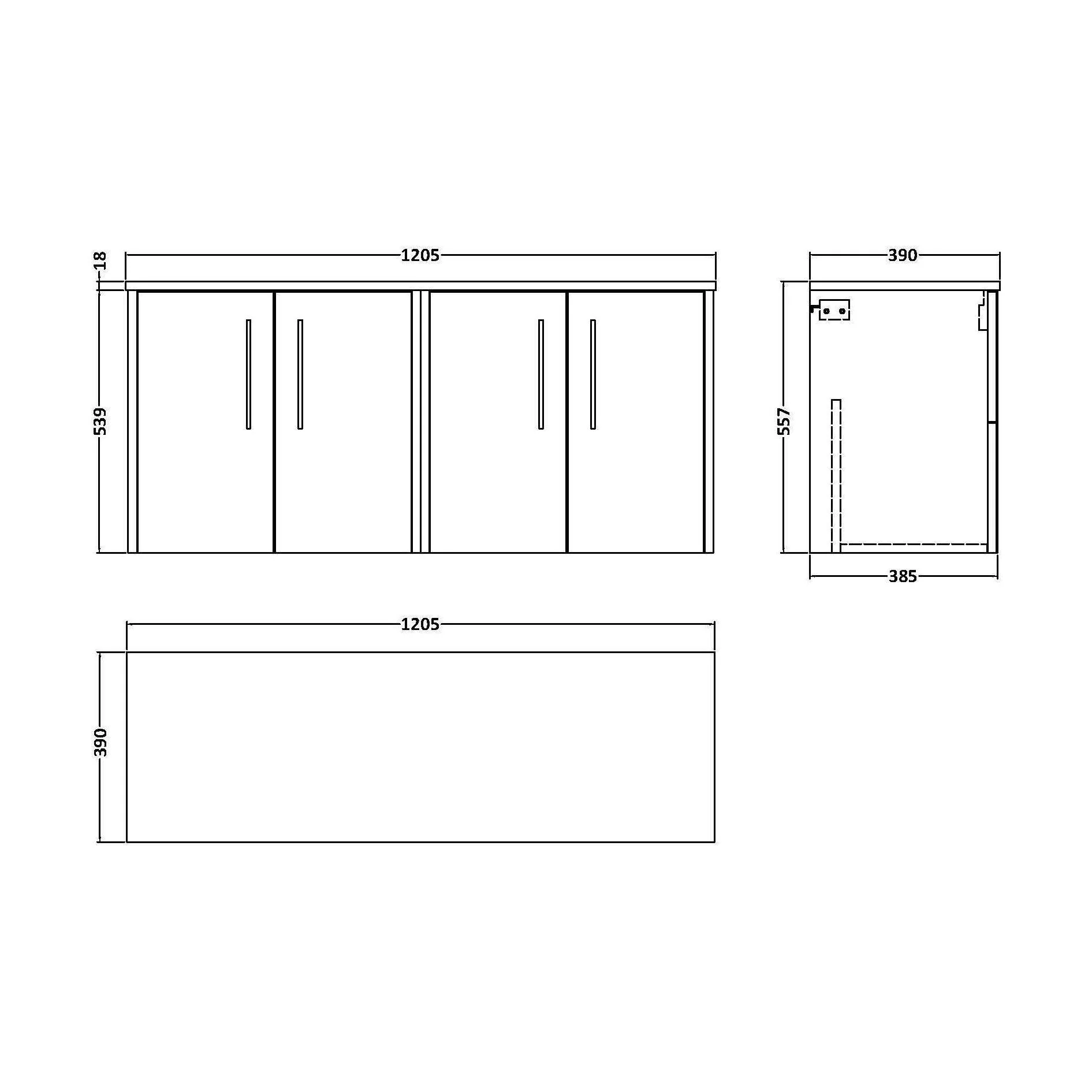 Winshill Contemporary Wall Hung Vanity Unit with Worktop, 1200mm - Image 2