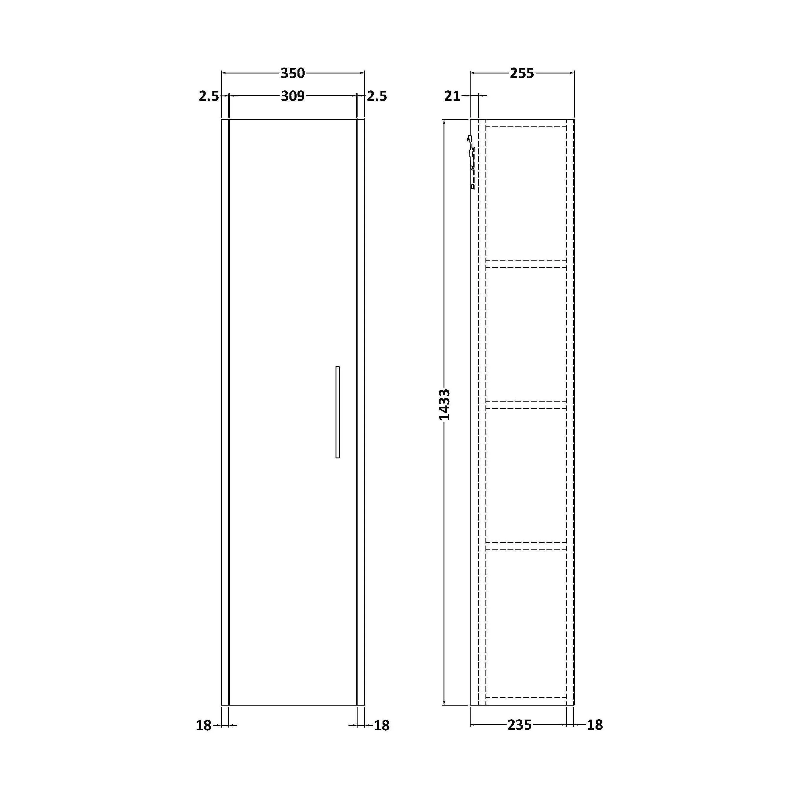 Winshill Wall Hung 1 Door Tall Cabinet - Light Oak - 350mm - Image 2